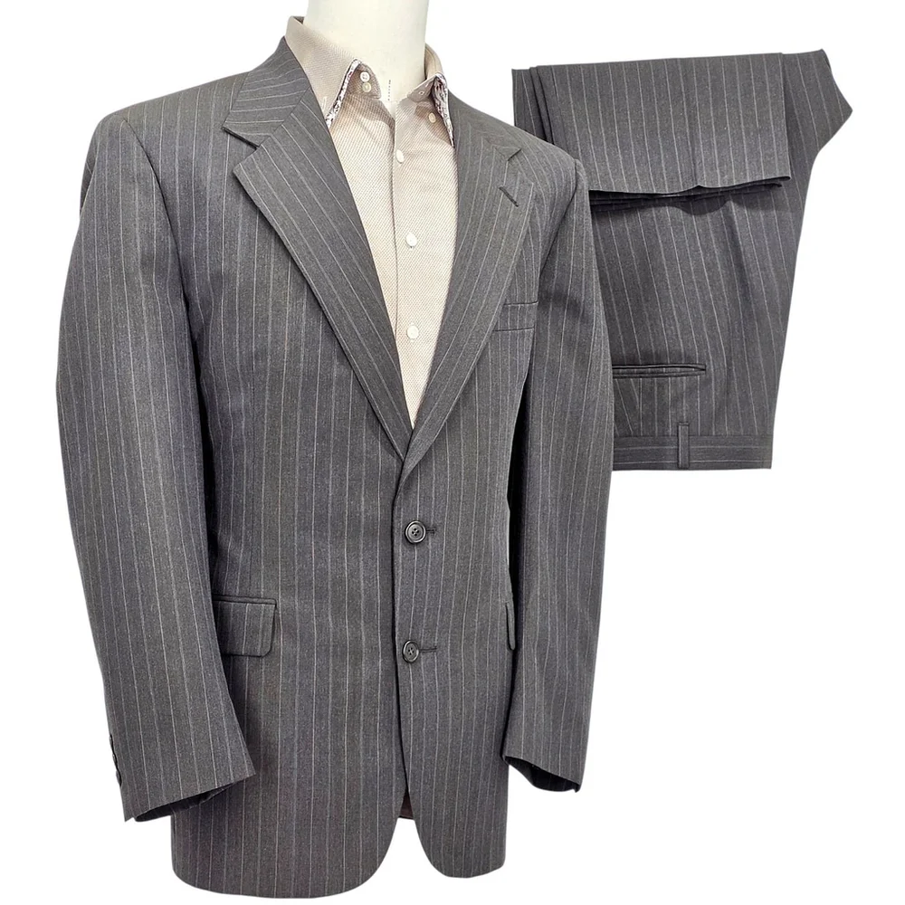 Mens Gray Pinstripe Suit 42R Nino Cerruti Rue Royale Vintage 2 Piece USA